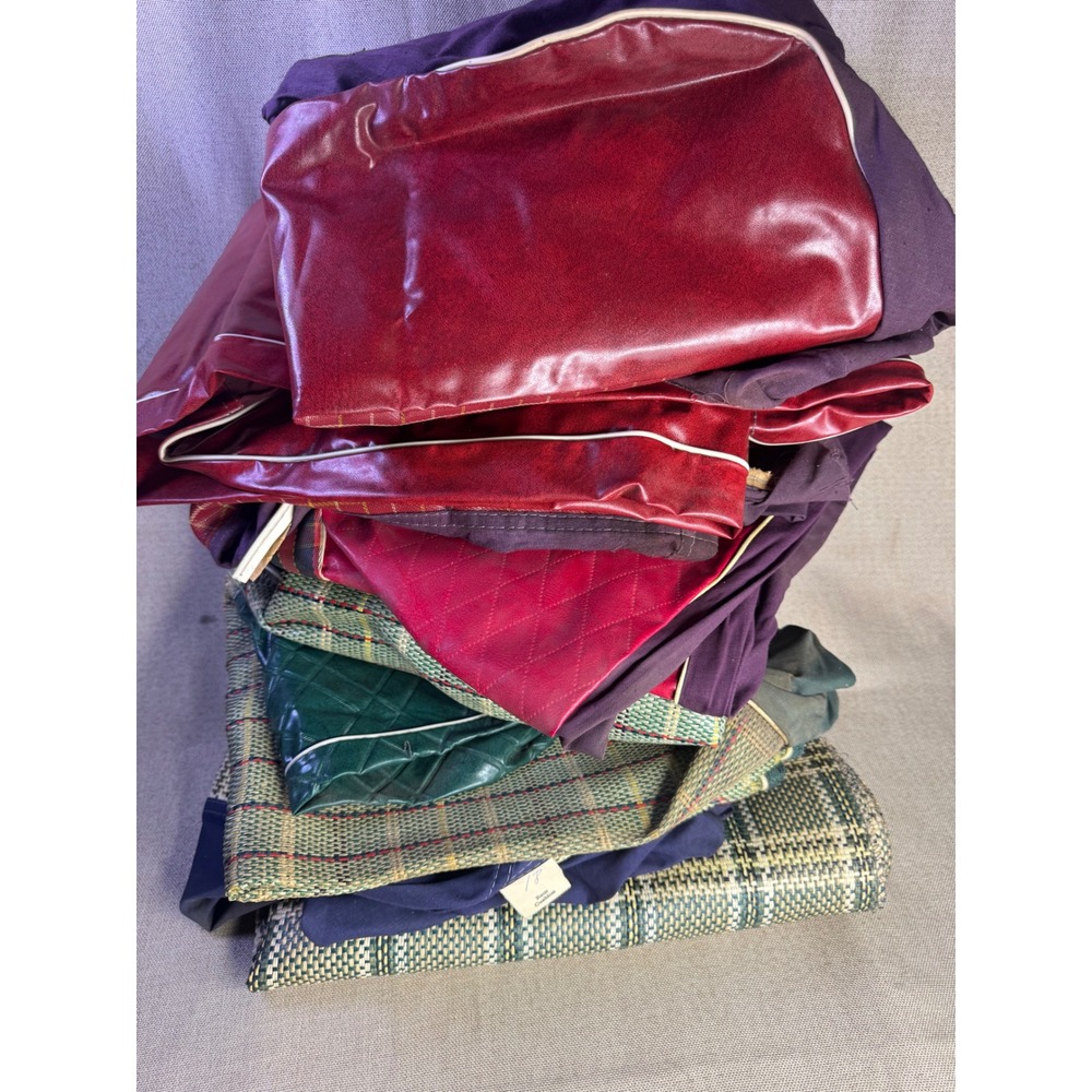Vintage 50s Woven Fiber Car Seat Covers Lot 7pc Plaid Vinyl Rat Rod Hot Rod ASIS